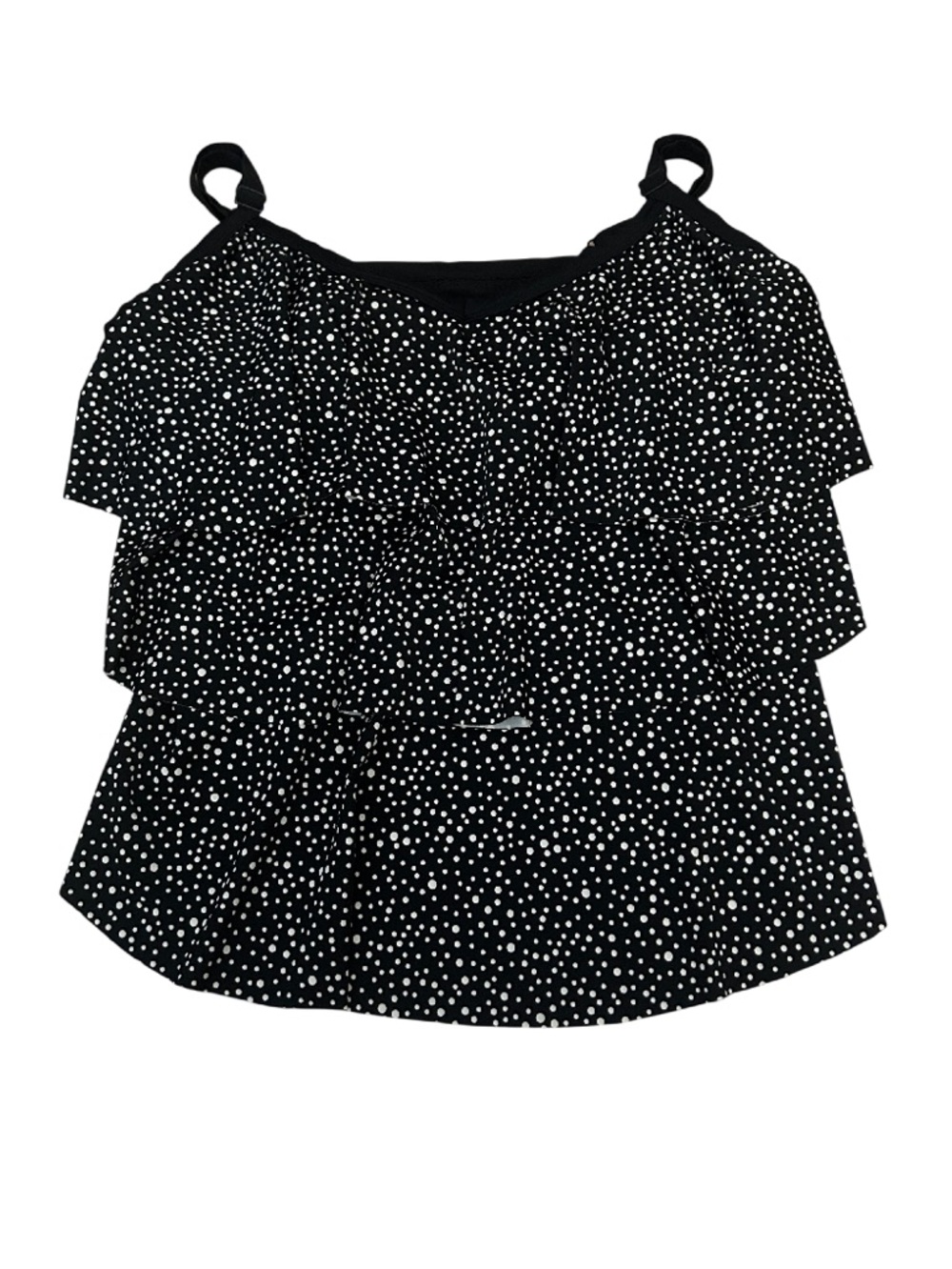 Catherines Black and White Polka Dot Tiered Swim Top